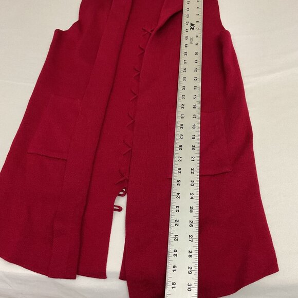 Hooded Sleeveless Red Knit Vest With Lace-Up Back Detail- size L Womens Open Fro - Picture 7 of 9